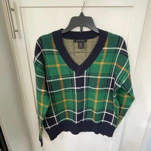 Tahari spring sweater size xs v neck green/blue plaid